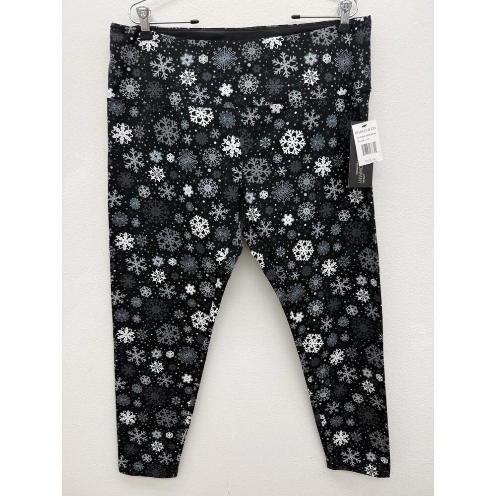 Khaki's & Co Size 1X Suave Tummy Control Seamless Leggings Black w/ Snowflakes